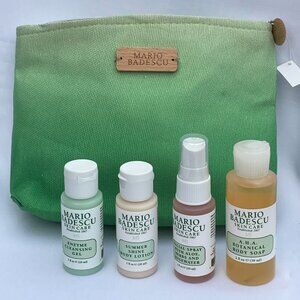 MARIO BADESCU Skincare Set-Green Pouch,Cleansing Gel,Lotion,Soap&Facial-5pc-NEW